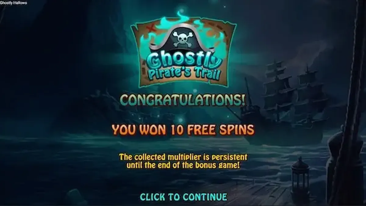Tampilan visual slot Ghostly Hallows dengan tema kapal bajak laut hantu dan meriam.